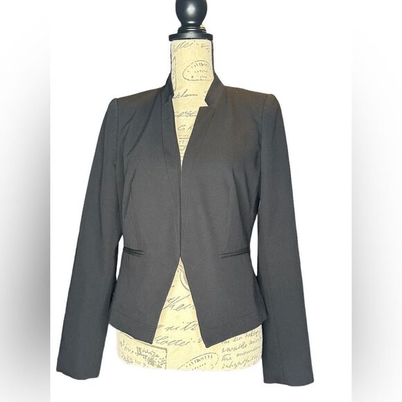 Worthington black blazer jacket size 6 open front faux pockets EUC - Picture 1 of 6